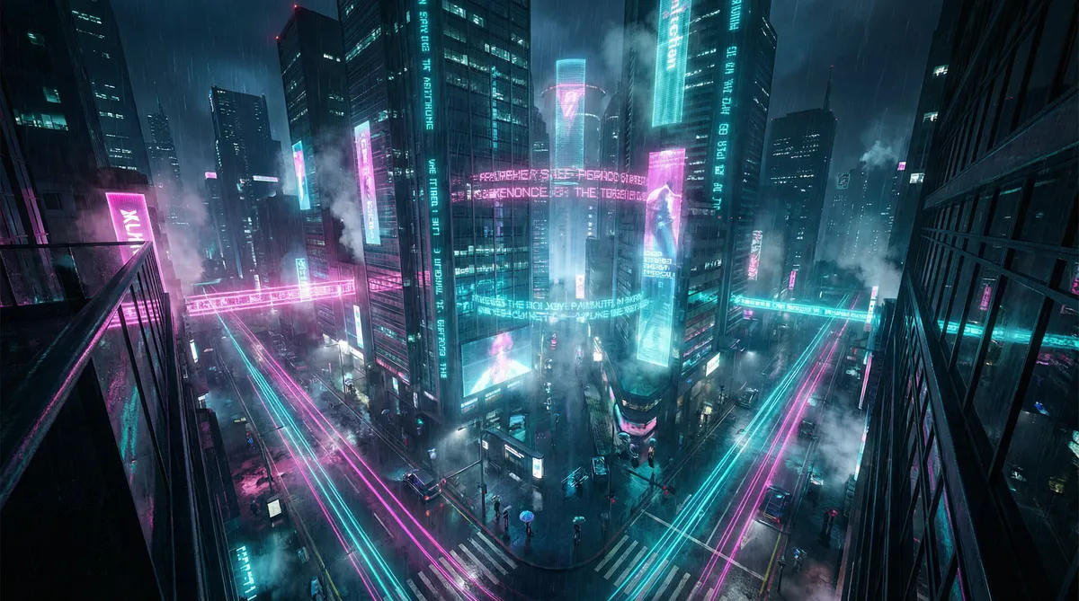 香港三级免弗电影 竖屏短剧平台首页背景 - 赛博朋克都市夜景